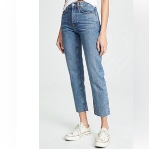 RE/DONE High Rise Rigid Stove Pipe Jeans  - Medium Vain - Size 27